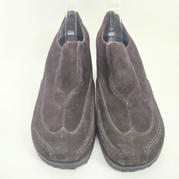 Via SPIGA Slip On Brown Low Ankle Bootie Wedge Heel size Womens 9.5 Suede EUC - Picture 2 of 7